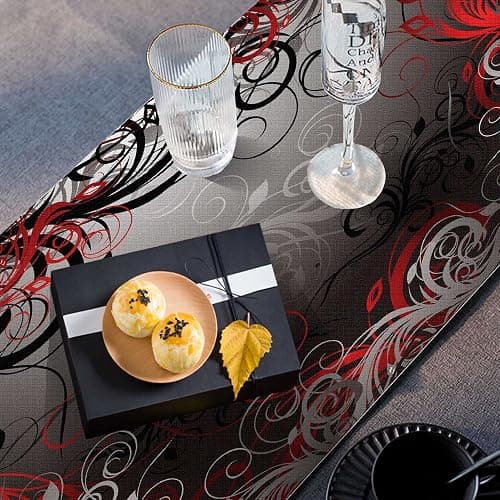 Mcalk Table Runner and Placemats Set of 6 Pieces,Mystic Gray Leaf Placemat,Cloth Place Mats Red Indoor for Kitchen,Washable Placemats Floral Print Linen Material for Dining Table thumbnail 7