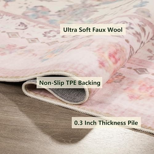 auruge Washable Area Rug - Vintage Rugs for Living Room Non-Slip Backing Accent Area Rugs for Bedroom Soft Dining Room Mat, Indoor Carpet for Sunroom Playroom Dorm Classroom Home Office (Pink, 6'x9') thumbnail 5