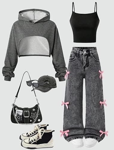 Peakpride Baggy Jeans for Girls Wide Leg High Elastic Waisted Cute Bow Denim Y2k Pant Trendy Boyfriend Skater Streetwear thumbnail 5