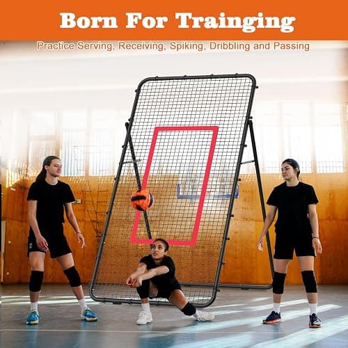 Adjustable Volleyball Rebounder Net 7x4 FT, Steel Frame & High-Tension PE Netting, Durable & Portable Volleyball Training Equipment Practice for Improving Volleying, Bumping, Spiking Skills thumbnail 4