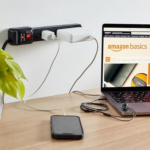 Amazon Basics Surge Protector Power Strip, 6-Outlet with 200J Protection, 2ft Extension Cord, Rectangle, Black (2 Pack) - Black - 2-feet thumbnail 7