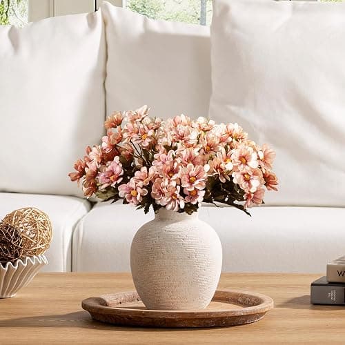 Vanselia Ceramic Flower Vase Home Decor - Farmhouse Table Vases Rustic Vintage Living Room Kitchen Bedroom Decorations for House Book Shelf Office Coffee Desk Dining Fireplace (7.4" Rustic) thumbnail 5