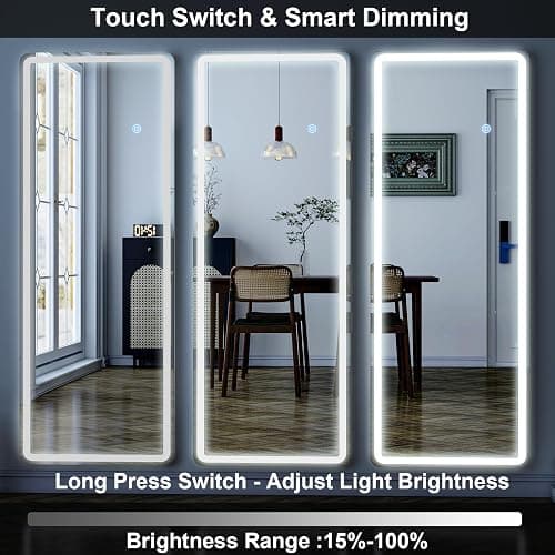 GLSLAND LED Full Length Mirror - 56" x 20" Floor Standing Mirror with Light for Bedroom/Cloakroom -Dimmable & 3 Color Lighting/Wall Mounted Full Body Mirrors thumbnail 6