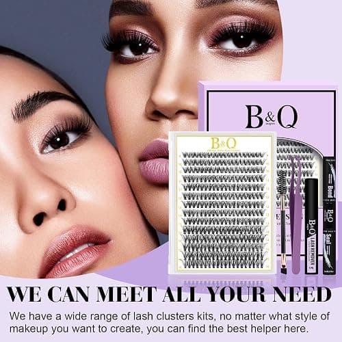 B&Q Lash Clusters Kit 280PCS Eyelash Clusters Kit,40D D 9-16MIX Individual Lash Comfortable Eyelash Extension Set, Classic Look with Bond and Seal Waterproof, Remover DIY at Home(Set,40D) thumbnail 3