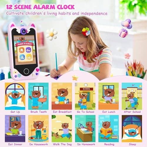 Kids Smart Phone for Girls Gifts - Toddler Christmas Birthday Gift for Age 3 4 5 6 Year Old, Kids Cell Phone Toy with Touchscreen, Dual Cameras, Learning, Kid Mp3 Player, Games with 32 GB Card thumbnail 4