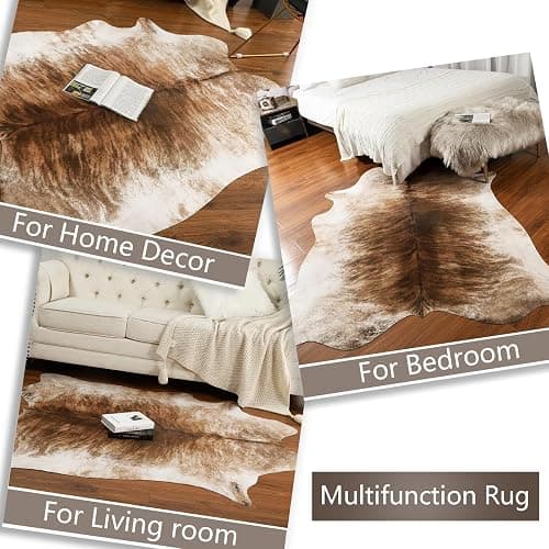 AROGAN Western Decor Faux Fur Cowhide Rug, 6.2 x 5.2 Feet Premium Animal Skin Cow Hide Rug, Durable Cow Print Rugs for Wall Decor, Western Floor Carpet for Bedroom Living Room, Brownish thumbnail 7