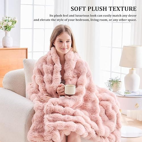Faux Fur Throw Blanket for Couch, 1000 GSM Cozy Fuzzy Fluffy Soft Plush Thick Bubble Sherpa Blanket for Sofa Bedroom Living Room, Mothers Day Birthday Gifts for Women Home Decor thumbnail 2