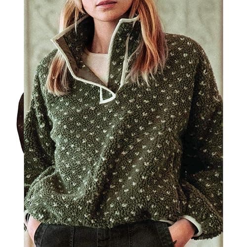Hixiaohe Fleece Sweatshirt for Women Winter Long Sleeve High Neck Fuzzy Sherpa Pullover Jacket Warm Outerwear with Pockets thumbnail 3