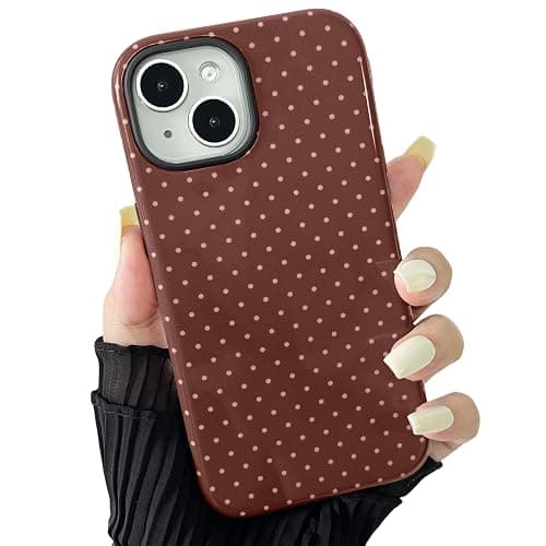 ZTOFERA Magnetic Case for iPhone 15, Compatible with Magsafe, Polka Dot Aesthetic Phone Case Cute for Girl Women, Hard PC+Soft TPU Protective Phone Cover for iPhone 15-Brown - Image 1