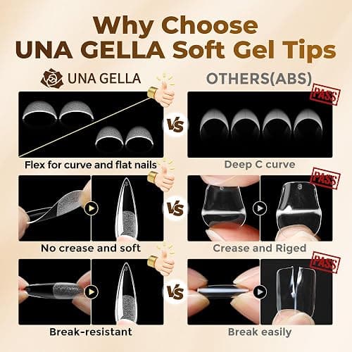 UNA GELLA Long Stiletto Gel Nail Tips 504PCS, Full Cover Pre-Etched | Long Almond Nails Tips, Sturdy Clear Stiletto Press on Nails, No C Curve Soft Gel Tip for DIY Nail Extension 12 Sizes thumbnail 4