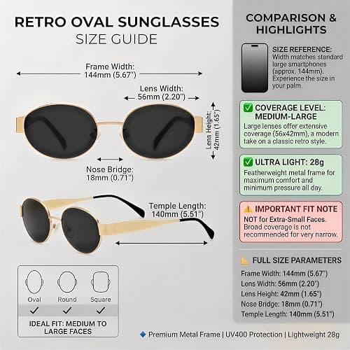 DIMENSIP Retro Oval Sunglasses for Women Men - Trendy Gold Sun Glasses - Fashion Metal Frame Shades thumbnail 5