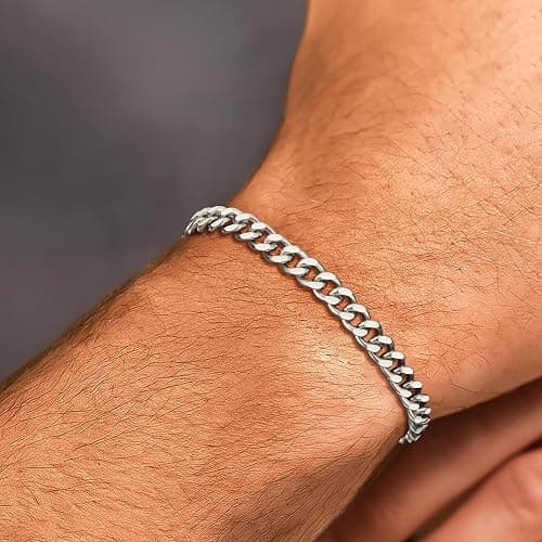 HIMSTORY Silver Cuban Link Bracelet for Men, 925 Sterling Silver 5MM Cuban Chain Bracelet Diamond Cut Silver Bracelets Gifts for Boyfriends Father Husband thumbnail 4