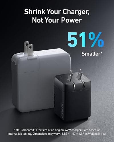 Anker Prime 67W USB C Charger, Anker GaN Wall Charger, 3-Port Compact Fast PPS Charger, For MacBook Pro/Air, Pixelbook, iPad Pro, iPhone 17/16/Pro, Galaxy S23/S22, Note20, Pixel, Apple Watch, and More thumbnail 4