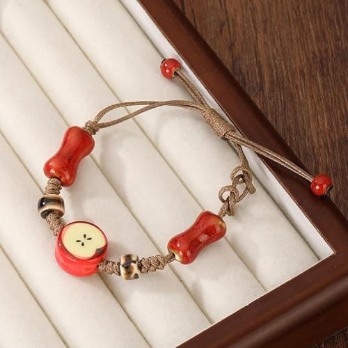 GAXAYA Apple Ceramic Bracelet for Women Men Adjustable Rope String Bracelets Handmade Woven Cord Bracelets thumbnail 2