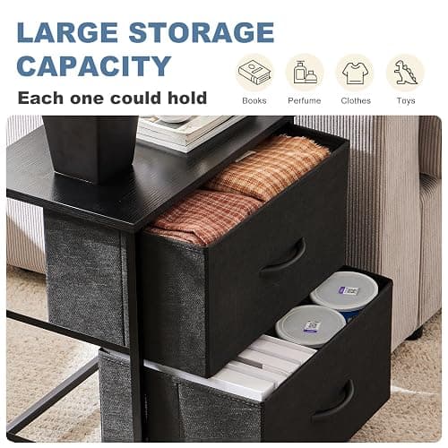 DUMOS Nightstand Small Dresser with 2 Fabric Drawers Side Tables Bedroom End Table Bedside Storage Furniture for 20 inch Tall Night Stand for Entryway, College Dorm, Classic Black thumbnail 4