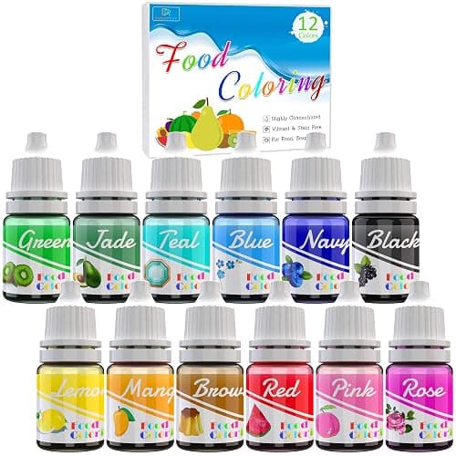Food Colouring - 12 Colour Liquid Concentrated Icing Food Colouring Set | for Baking, Airbrush, Cake Decorating - Vibrant Food Colour Dye for Fondant, Soap Making Supplies Kit, DIY Crafts - 6ml Each - Image 1