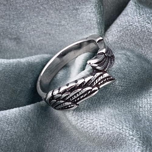 Silver Vintage Angel Wing Ring Stainless Steel Feather Band Rings Jewelry for Women&Men Size 7-11 thumbnail 3
