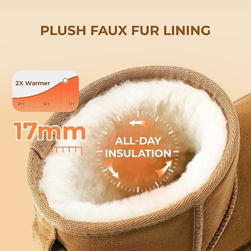 DREAM PAIRS Women's Winter Snow Boots Genuine Suede Faux Fur Lining Water Resistant Anti-Slip Warm Booties Slip On Memory Foam Comfort Ankle Boots FuzzyClassic Ⅱ thumbnail 4
