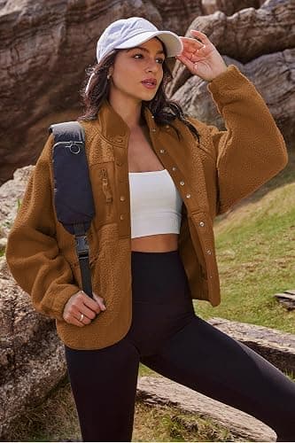 Nirovien Womens Fuzzy Fleece Jacket Button Down Sherpa Coats Casual Winter Warm Outwear with Pockets thumbnail 5