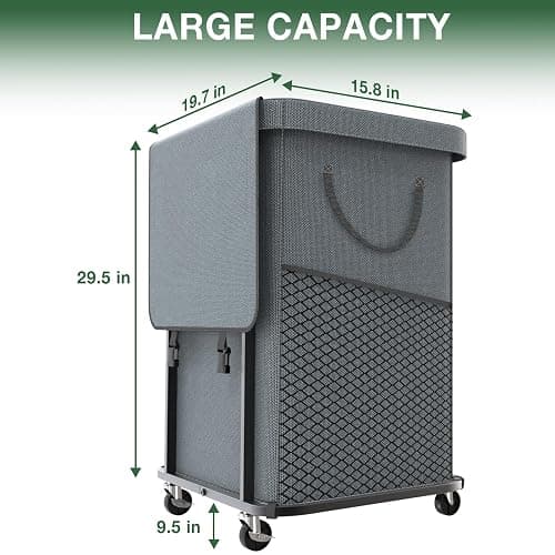 40 Gal(150L) High Grade Large Laundry Basket with Wheels, Rolling Laundry Hamper, Laundry Cart with Metal Frame and Removable Bag Design, Suitable for Laundry Room, Bedroom (Grey, 150L) thumbnail 2