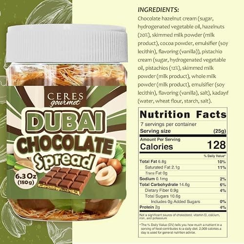 Dubai Chocolate Spread – 6.3 oz Jar with Pistachio, Kataifi & Gourmet Dubai Chocolate Filling for Pancakes, Breakfast, Snacks, and Desserts thumbnail 2