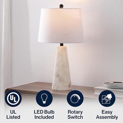 JONATHAN Y 25.5" Natural/Black Modern Table Lamp for Bedroom, White Linen Shade, Contemporary Bedside Nightstand Lamp for Living Room, LED Bulb Included (JYL6205B) thumbnail 5