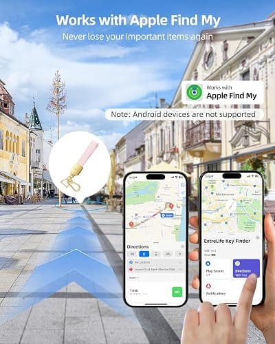 Keychain, Works with Apple Find My, Leather Car Keychain for Women and Men, Car Key Fob Holder, Key Chain with GPS Tracker, Anti-Lost Smart Keys Finder, Rechargeable, Pink thumbnail 2