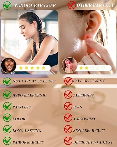 YADOCA 5Pcs Ear Cuff Gold/Silber Ohrmanschette Ohrringe Ohne Ohrloch Earcuffs Helix Knorpel Clip auf Wickelohrring Fake Pircings Ear Cuffs Ohrklemme thumbnail 3