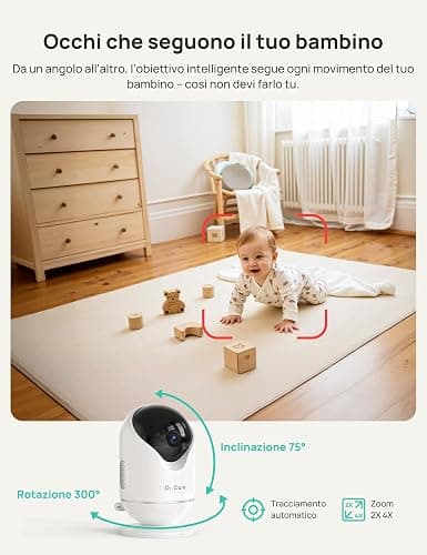 Dr.Care Baby Monitor WiFi 2K, 5", App, supporto a clip & allarme movimento | Tracciamento persone,rilev. suono/movimento/temp./umidità, batt rimov. 5000mAh, portata 390m, visione nott. HD, VistaView RB thumbnail 5