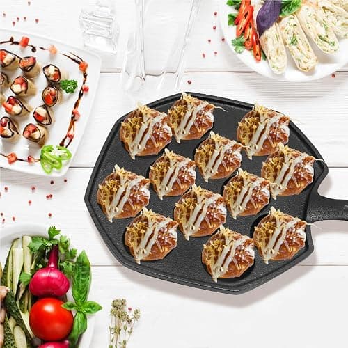 Anxingo Cast Iron Takoyaki Pan - 12 Hole Heavy Duty Square Cooking Plate Octopus Ball Maker 1.5" Half Sphere Takoyaki Maker for Baking Cooking thumbnail 2