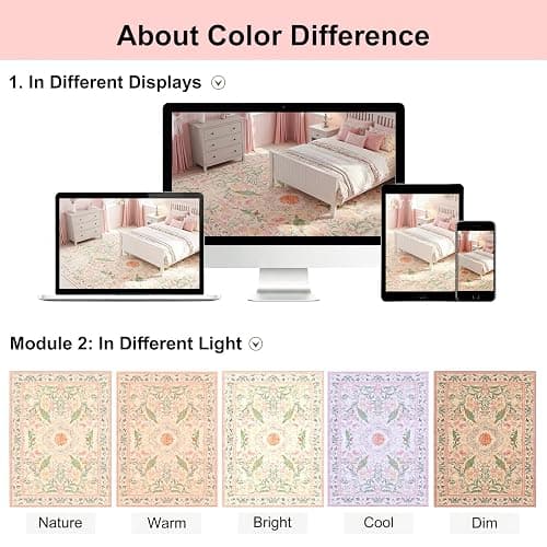 Cnythlis 6'x9' Bohemian Floral Large Area Rug, Cream/Pink/Sage | Botanical Bird, Non-Slip, Water Resistant, Low Pile, Faux Wool, Cotton-Backed Silicone Grip Backing, Kid & Pet Friendly thumbnail 6