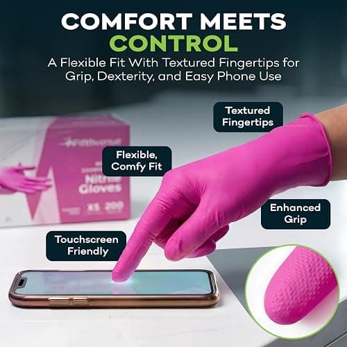 FifthPulse Fuchsia Hot Pink Nitrile Disposable Gloves -3 Mil Medical Exam Nitrile Gloves -Powder and Latex Free thumbnail 2