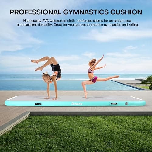 Panana Air Mat, Inflatable Air Gymnastics Mat 10ft Tumble Mats 4 Inch Thickness Air Roller Gymnastics Barrel Back Handspring Trainer/Yoga/Training/Cheerleading/Water Beach Park, Light Green thumbnail 6