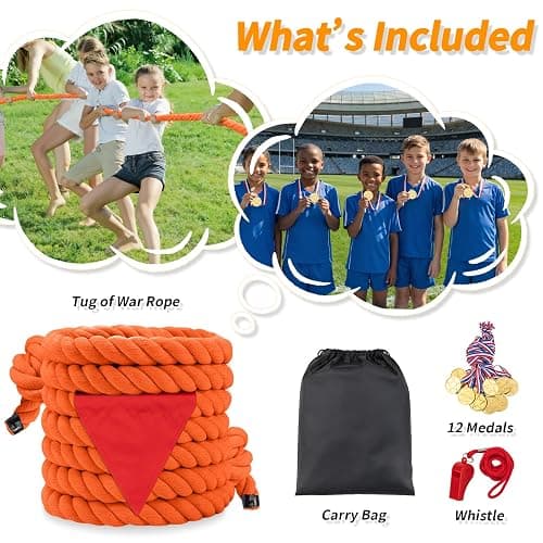 HOKINETY Tug of War Rope for Kids & Adults - 20ft Soft Cotton Outdoor Pulling Rope with Flag for Team Building Activities Field Day Family Reunions Birthday Parties Camping Games- Orange thumbnail 8