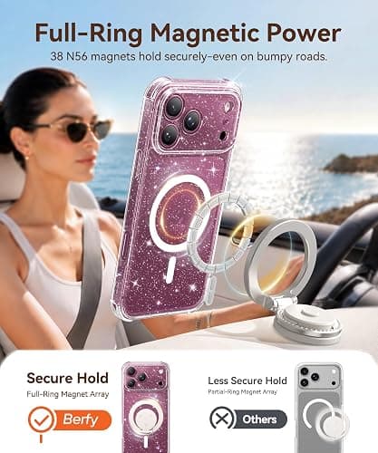 BERFY for iPhone 18 Pro Case/iPhone 17 Pro Case for Women 6.3" | Compatible with MagSafe, Shockproof Cute Glitter Clear Phone Case with Screen Protector, Anti-Yellowing,Sparkle Clear thumbnail 4