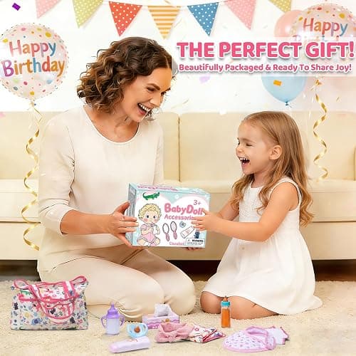 Baby Doll Accessories Set in Gift Box, 16 Pack Baby Doll Feeding Caring Kit with Pacifiers & Diaper Bag & Magic Bottles, Birthday / Christmas Party Goody Bag Stuffer, Toddler Kid Girl Pretend Play Toy thumbnail 7