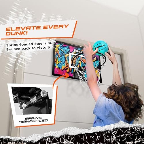 AND1 Over the Door Mini Basketball Hoop: 18x12 Shatterproof Backboard, 2 Mini Basketballs, and Hand Pump Included- Ultimate Indoor Basketball Accessory for Kids and Adults, No Tools Required thumbnail 3