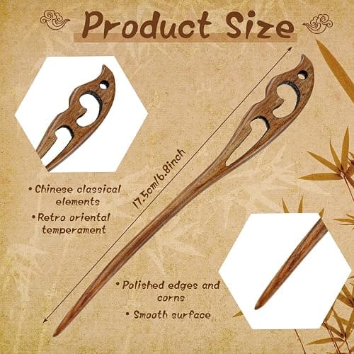 Chuangdi 8 Pcs Wooden Hair Sticks Hair Chopstick for Women, Retro Pattern | Handmade Chopstick, Smooth Polished Wood, Japanese and Chinese Inspired, Hairpins for Long Hair, Bun Maker, Daily Wear, Party thumbnail 2