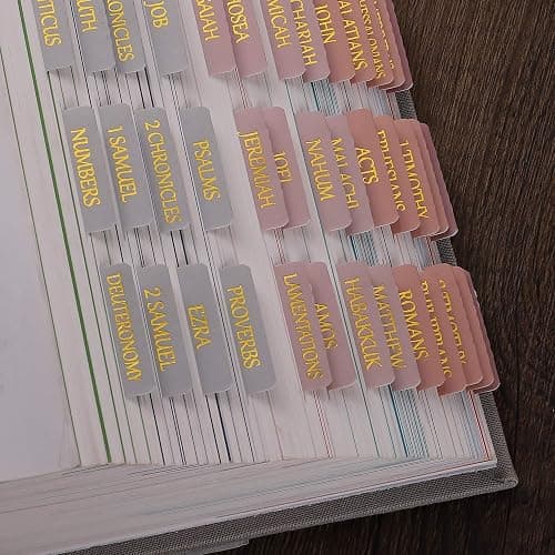Thinkor Reposition Gold Foil Laminated Bible Tabs, Large Print Stickers, Easy to Read and Apply Bible Tabs for Women and Man (Pearl Gold Foil) thumbnail 5