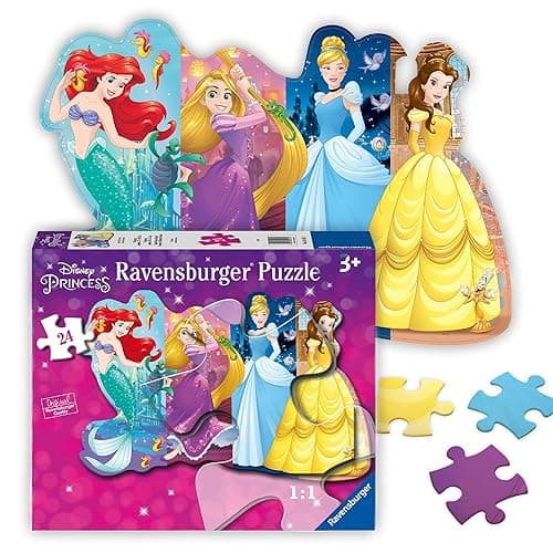 Ravensburger - Disney Pretty Princesses - 24 Piece Jigsaw Floor Puzzle - Belle, Cinderella, Ariel and Rapunzel in Bold, Bright Colors - Premium Quality - Ideal Gift - Screen-Free Fun - Children Age 3+ - Image 1