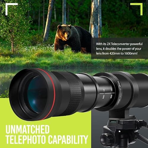 High-Power 420-1600mm f/8.3 HD Manual Telephoto Zoom Lens for Canon T1i T2i T3 T3i T4 T4i T5 T5i T6 T6i T6s T7 T7i T7s T8i EOS 1D 5D 6D 7D 30D 40D 50D 60D 70D 80D 90D XS XSI SL3 SL2 SL1 thumbnail 3