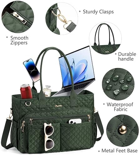 Teacher Bags for Women, 15.6 inch Laptop Work Tote Bag Quilted Nurse Bible Bag Shoulder Handbag for School, Travel | with 40oz Cup Holder, Insulated Pocket, Adjustable Strap, Zipper, Computer Bag, Office Briefcase, Gift for Women thumbnail 7