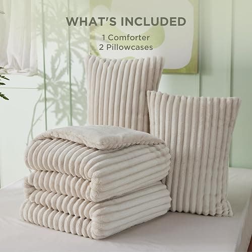 Bedsure Fluffy Comforter Set Full Size - Super Soft Faux Fur Bed Set Linen, Warm Plush Fleece Winter Bedding, 3 Pieces, 1 Shaggy Fuzzy All Seasons Full Size Comforter with 2 Pillowcases thumbnail 8