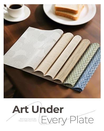 Leetaltree Beige Placemats Set of 6 - Heat Resistant Non-Slip Place mats for Dining Table, Washable Durable PVC Vinyl Woven Table Mats(Beige, 6) thumbnail 8