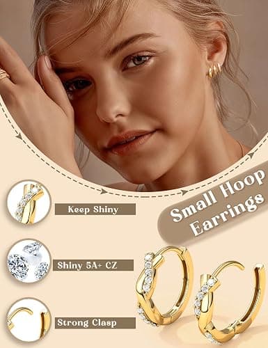 Jstyle Small Gold Hoop Earrings for Women, Hypoallergenic & Lightweight Huggie Earring Non Tarnish Trendy 14K Gold Plated Earrings Cartilage Earring Sets for Multiple Piercing thumbnail 6