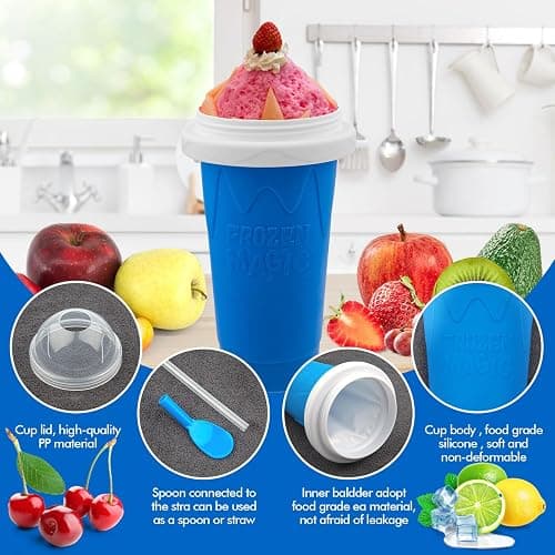 Jairuty Slushie Maker Cup, Quick Frozen Magic Cups for Homemade Milk Shake Ice Cream Maker, Double Layer Squeeze Slushy Maker Cup, Birthday Gifts for Kids,Friends,Family (Bule) - Bule - 350ML thumbnail 6