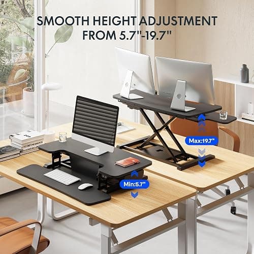 FLEXISPOT 35 inch Electric Standing Desk Converter, Motorized Stand up Desk Riser, Monitor and Laptop Workstation with Wide Keyboard Tray, Black thumbnail 5
