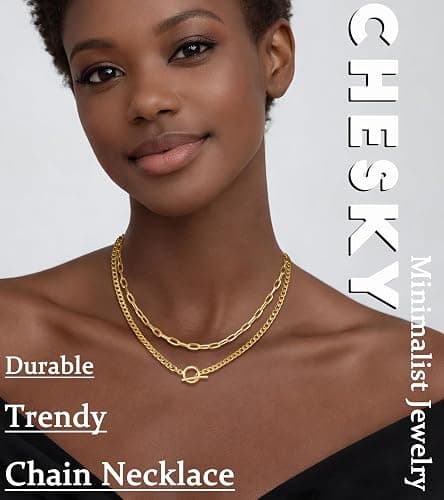 CHESKY Layered Necklaces for Women, 14K Gold Plated Chain Necklace Women Trendy Cuban Link Paperclip Chain Toggle Clasp Necklace Fashion Chunky Jewelry for Women thumbnail 3