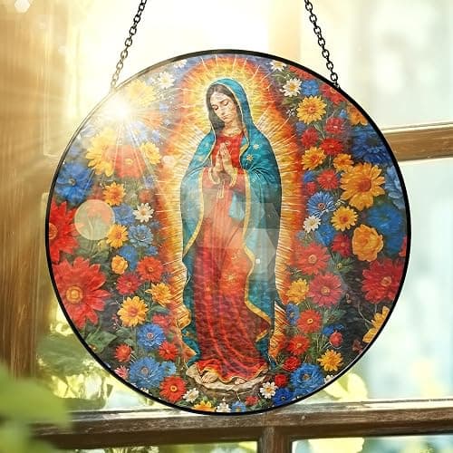FLAGWIX Christmas Christian Gifts for Women - Virgen De Guadalupe Stained Glass Window Hanging 8 in - Religious Gifts for Women, Our Lady of Guadalupe Sun Catchers Indoor Window for Hanging Decor - Image 1