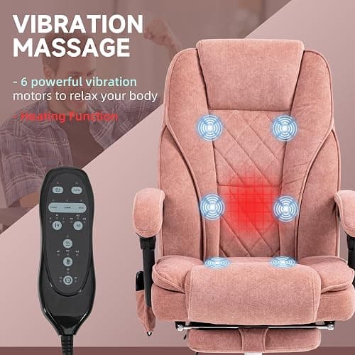 Vinsetto Massage Office Chair with Foot Rest, Executive Computer Desk Chair with 6 Vibration Point and Heat, Reclining Backrest, Swivel Wheels, Adjustable Height, Pink thumbnail 4
